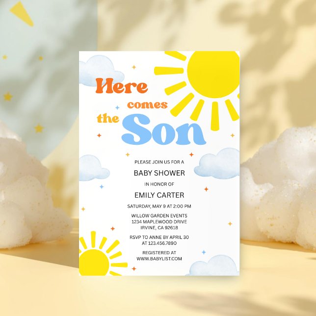 Invitación para baby shower 'Aquí viene el hijo' (Subido por el creador)