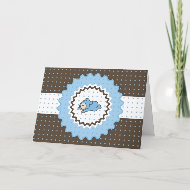 Invitación para baby shower - Azul y marrón (Anverso)