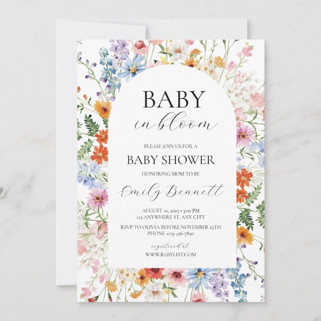 Invitación para baby shower Baby in Bloom  (Anverso)
