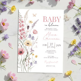Invitación para baby shower Baby in Bloom con flor