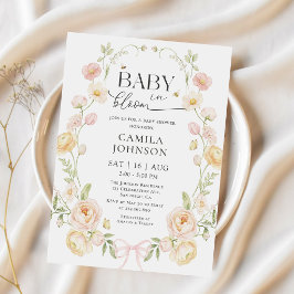 Invitación para baby shower Baby in Bloom con lazo