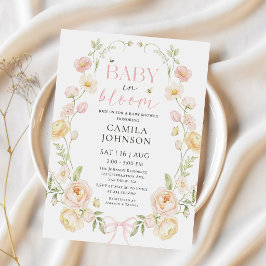 Invitación para baby shower Baby in Bloom con lazo
