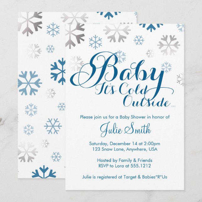Invitación para Baby Shower Baby It's Cold Outside (Anverso / Reverso)