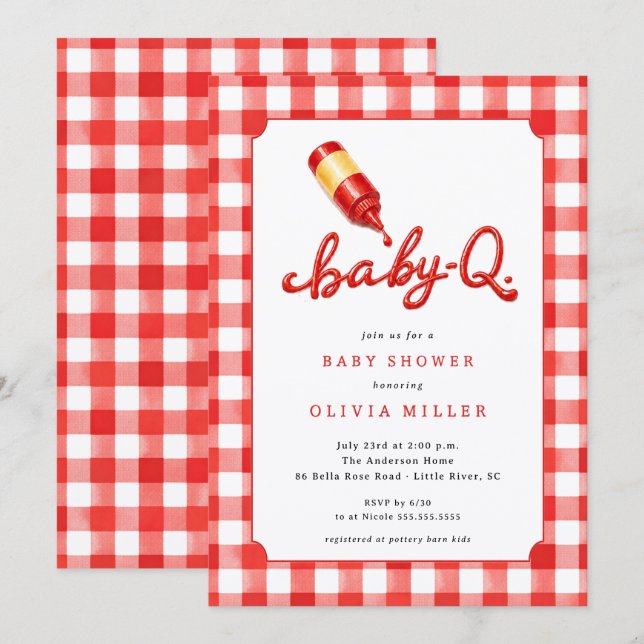 Invitación para baby shower Baby-Q (Anverso / Reverso)