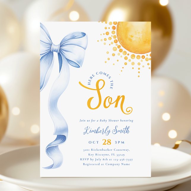 Invitación para Baby Shower Blue Bow Sun Baby (Subido por el creador)
