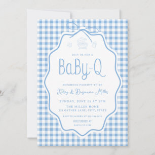 Invitación para Baby Shower Blue Gingham Barbecue