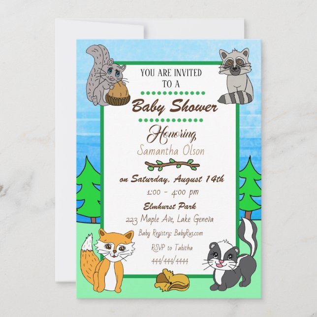 Invitación para Baby Shower Bosque Animales Criatu (Anverso)