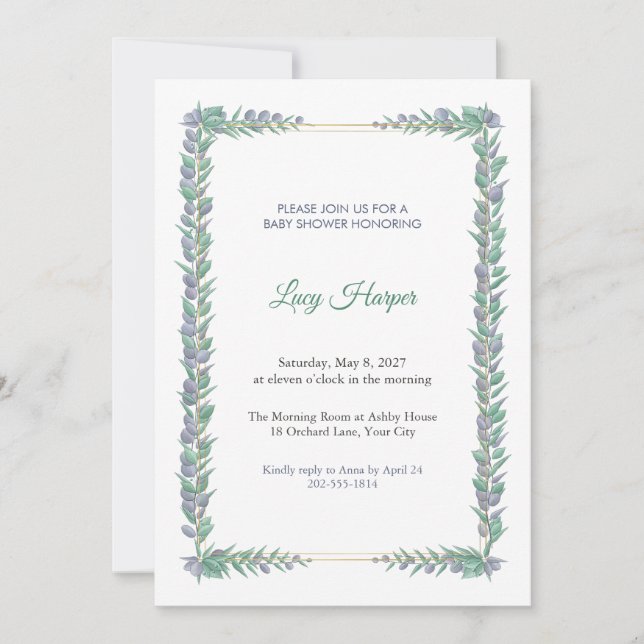 Invitación para baby shower Cloudmint Pilaster (Anverso)