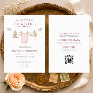 Invitación para Baby Shower Código QR Little Cowgi