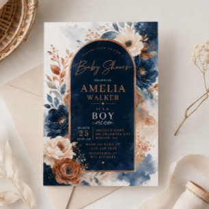 Invitación para Baby Shower con Acuarela Azul y Co