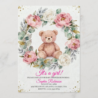 Invitación para Baby Shower con Acuarela de Osito
