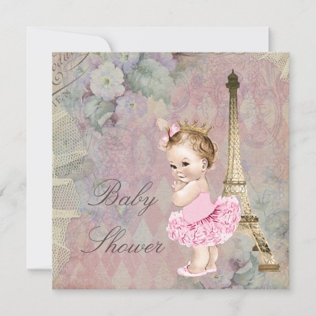 Invitación para baby shower con bebé bailarina est (Anverso)