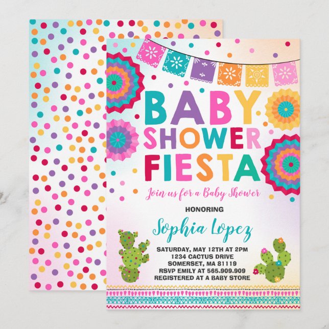 Invitación para baby shower con detalles mexicanos (Anverso / Reverso)
