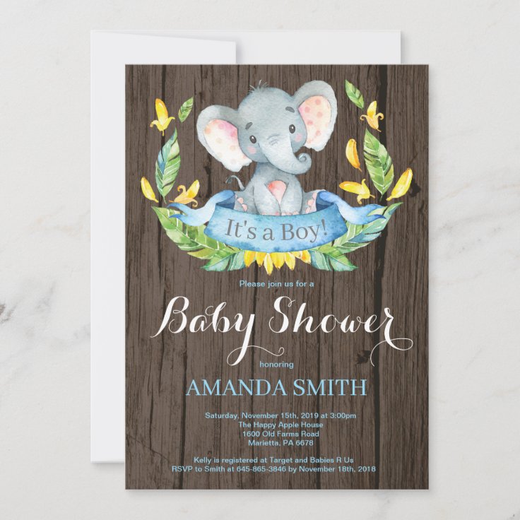 Invitación para baby shower con elefante y fondo r | Zazzle.es