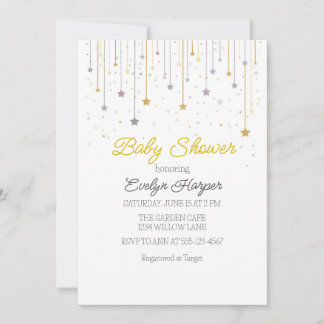 Invitación para Baby Shower con estrellas brillant