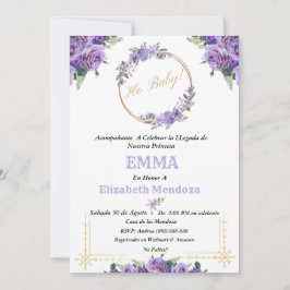 invitacion para Baby Shower con Flores purpura