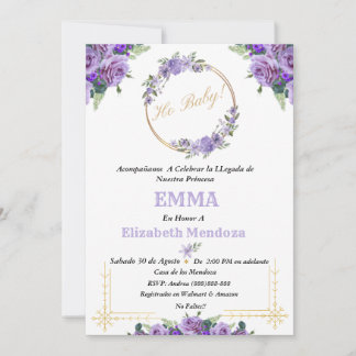 invitacion para Baby Shower con Flores purpura
