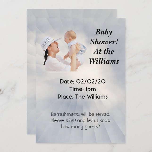 Invitación para Baby Shower con Fondo Azul Celeste (Anverso / Reverso)