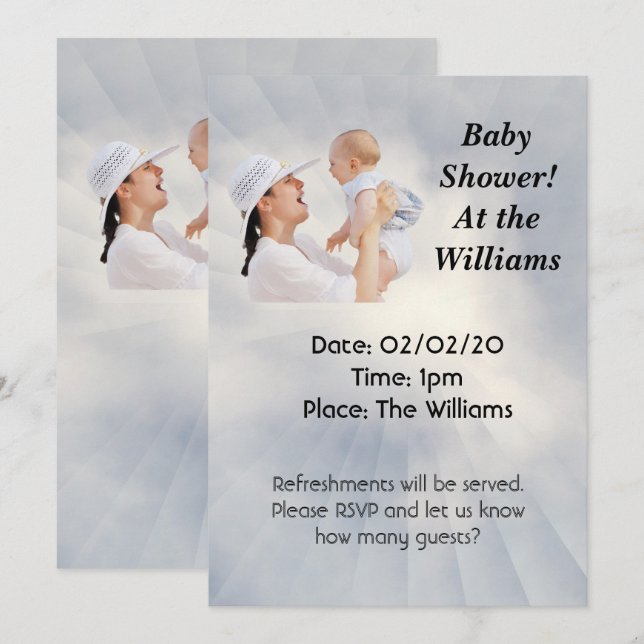 Invitación para Baby Shower con Fondo Azul Cielo (Anverso / Reverso)