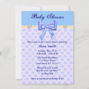 Invitación para Baby Shower con Lazo de Lunares Az