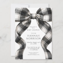 Invitación para Baby Shower con Moño de Cuadros Bl