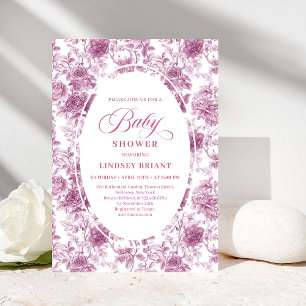 Invitación para baby shower con patrón de rosa Vin