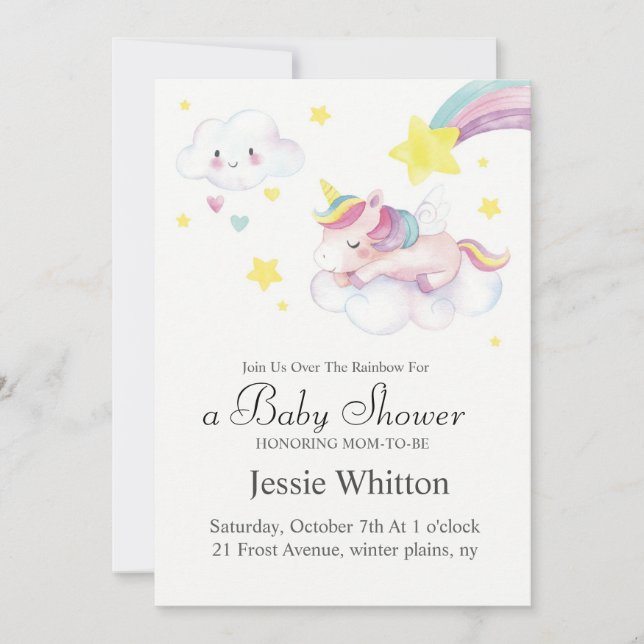 Invitación para Baby Shower con Tema de Unicornio (Anverso)