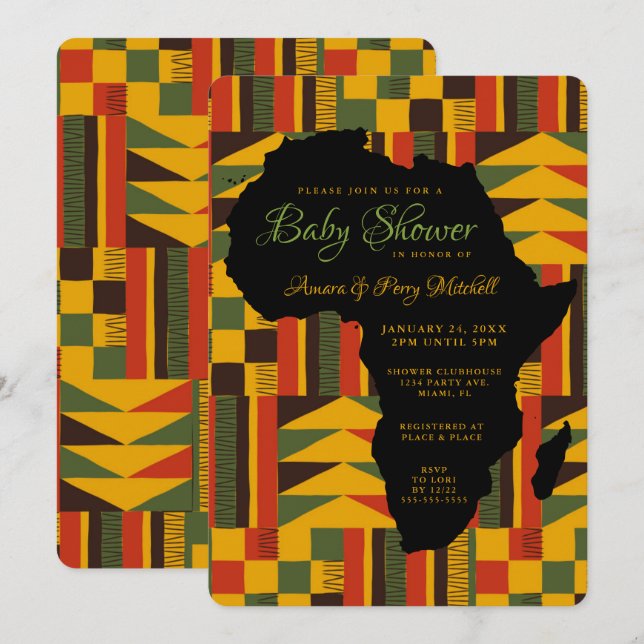 Invitación para Baby Shower con tema Tribal Africa (Anverso / Reverso)