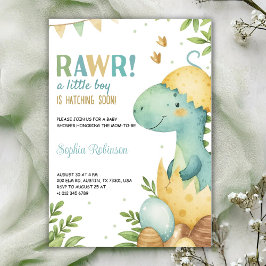 Invitación para baby shower con un dinosaurio 