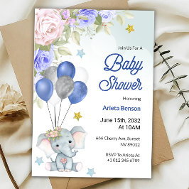 Invitación para baby shower con un elefante lindo 
