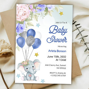 Invitación para baby shower con un elefante lindo 