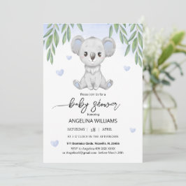 Invitación para baby shower con un koala adorable.