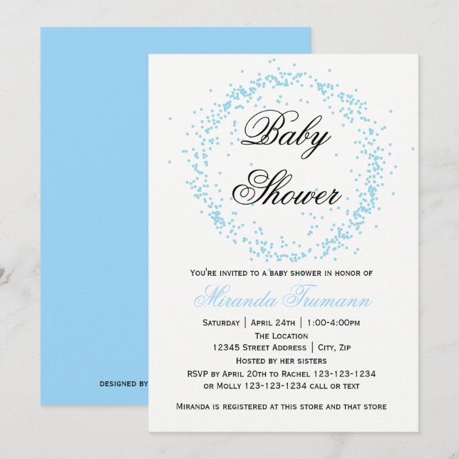 Invitación para Baby Shower - Confeti Azul (Anverso / Reverso)