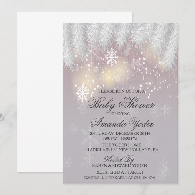 Invitación para Baby Shower Copo de Nieve de Invie (Anverso / Reverso)