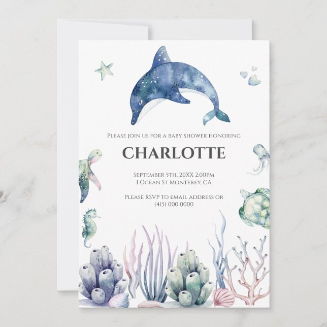 Invitación para Baby Shower de Acuarela Bajo el Ma (Anverso)