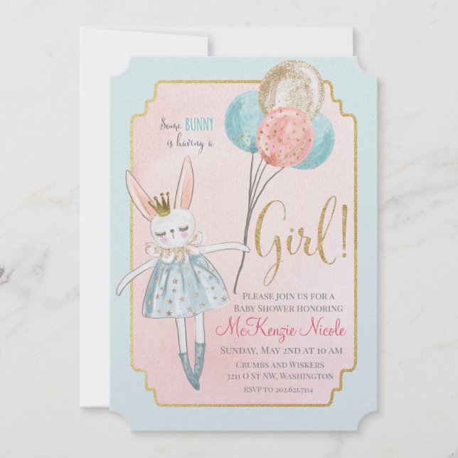 Invitación para baby shower de algún conejito (Anverso)