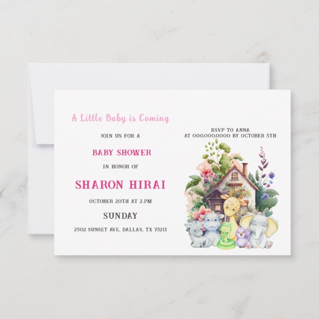 Invitación para Baby Shower de Animales Adorables  (Reverso)
