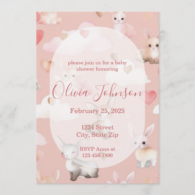 Invitación para Baby Shower de Animales Cupido Beb (Anverso)