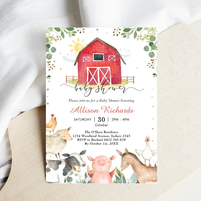 Invitación para baby shower de animales de granja (Subido por el creador)