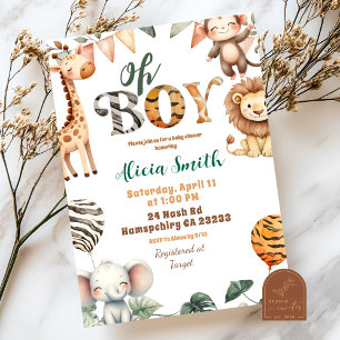 invitación para baby shower de animales de safari