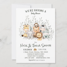 Invitación para baby shower de animales de safari