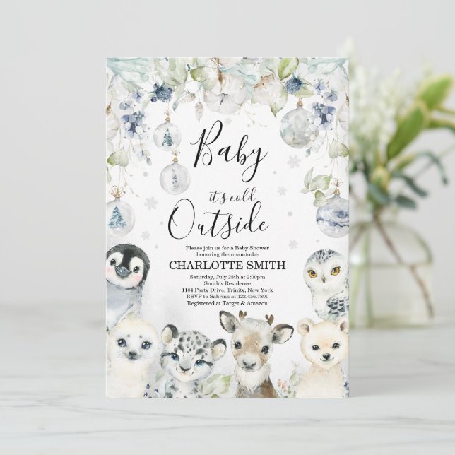 Invitación para Baby Shower de Animales del Invier (Anverso de pie)