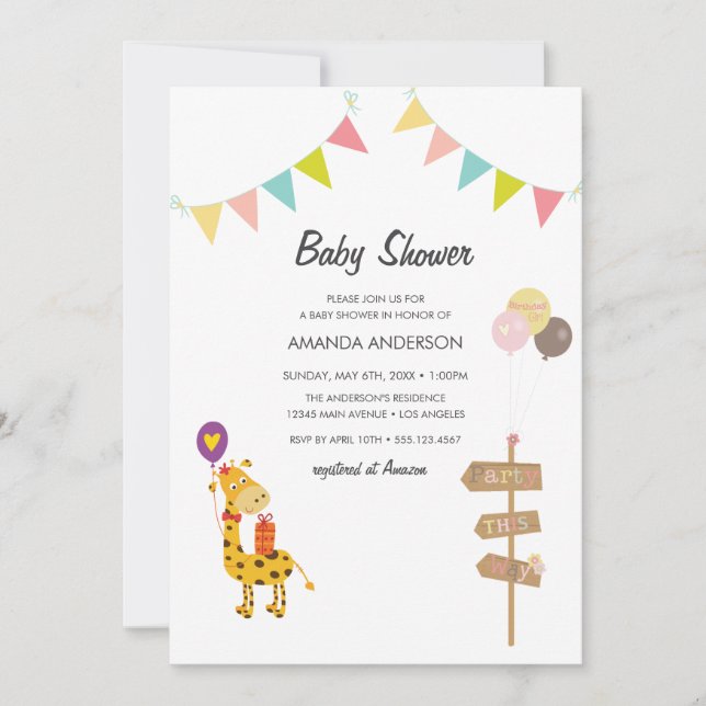 Invitación para Baby Shower de Animales Salvajes (Anverso)