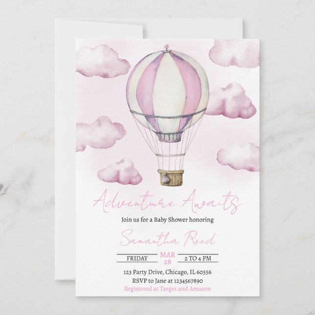 Invitación para Baby Shower de Aventura Esperando (Anverso)