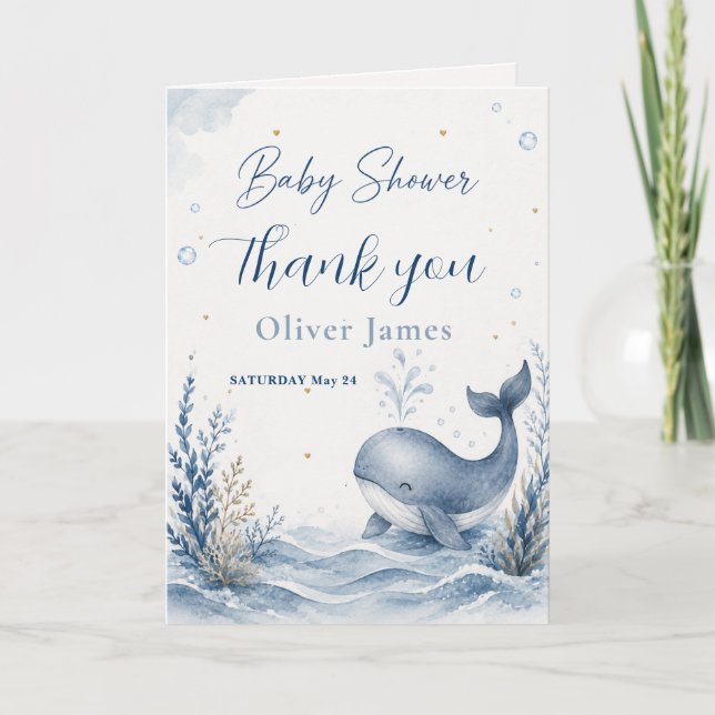 Invitación para baby shower de ballena (Anverso)