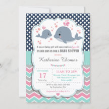 Invitación para Baby Shower de Ballena Bebé Niña L
