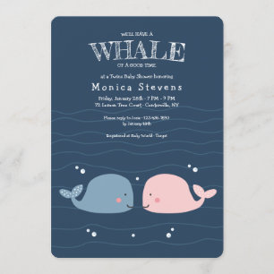 Invitación para baby shower de ballenas gemelas