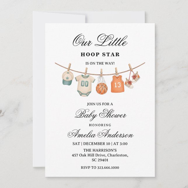 Invitación para baby shower de Baloncesto en la cu (Anverso)