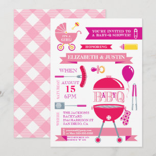 Invitación para Baby Shower de BBQ Moderno - Niña