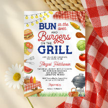Invitación para baby shower de BBQ rojo y azul par